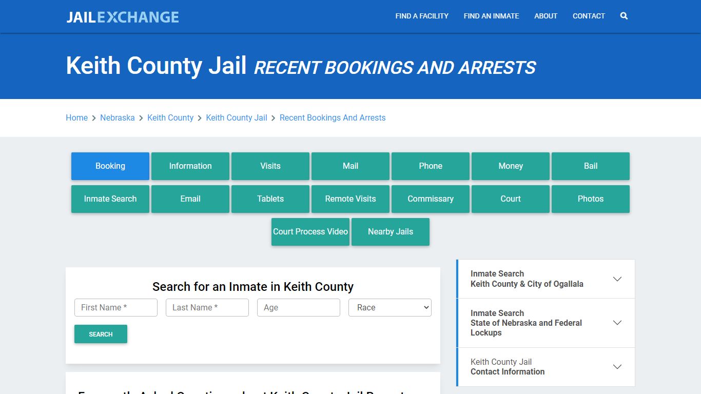 Keith County Jail Recent Bookings And Arrests - Jail Exchange