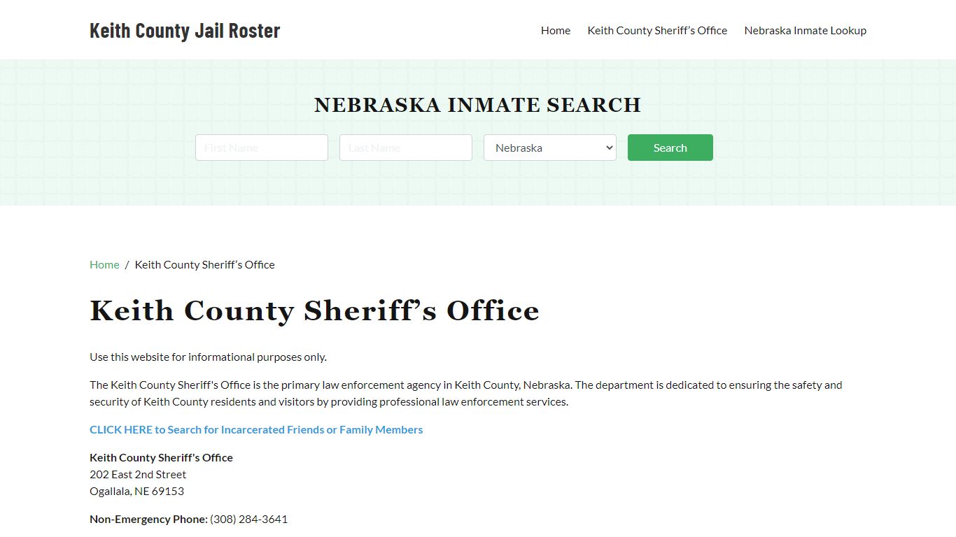 Keith County Sheriff Office, NE, Arrest Warrants Search